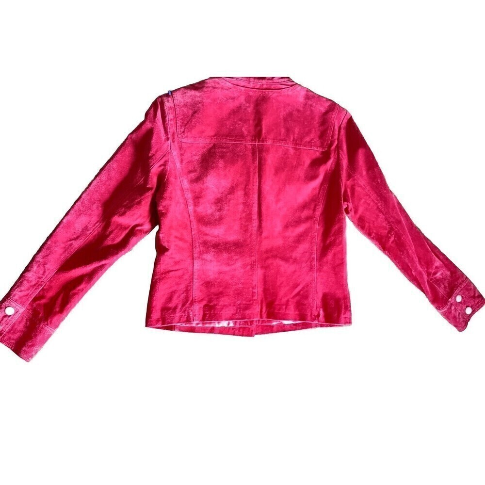 Aria Red Jacket Size Medium  Leather Coat Lined Snap Button Crop Style Vintage - Picture 2 of 7